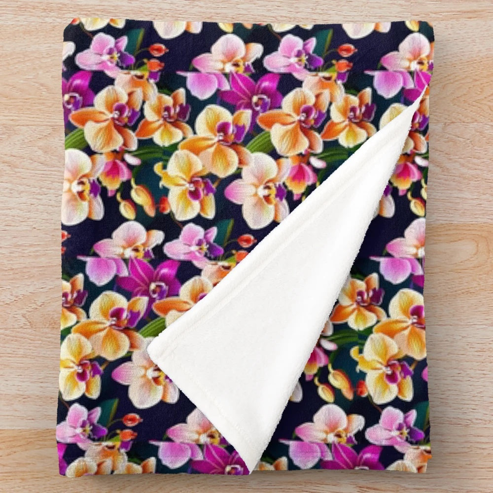Soft and plush orchid-patterned blanket