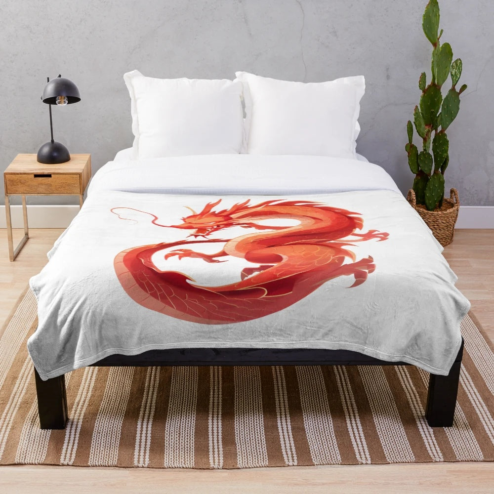 Soft and cozy oriental red dragon plush blanket