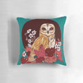 Beautifully designed pillow featuring a short eared owl surrounded by a floral eclipse pattern