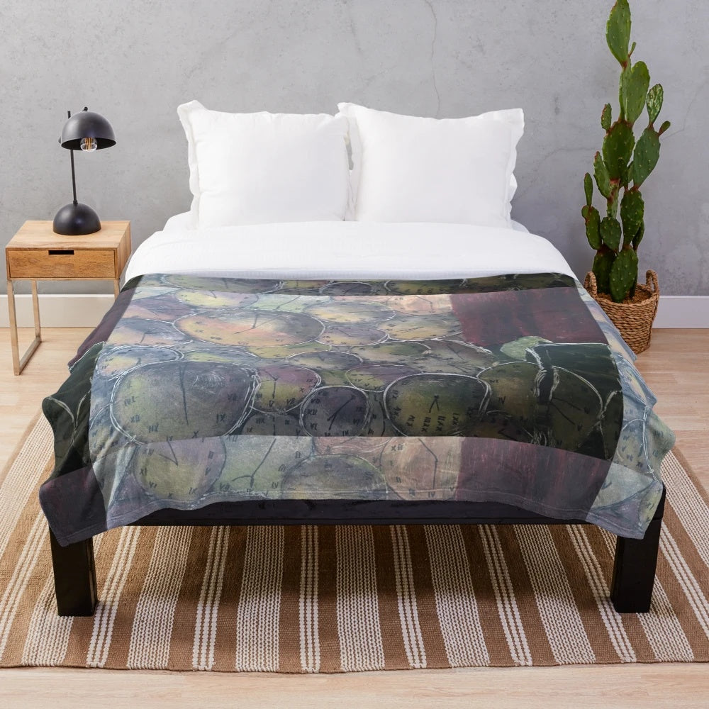 Plush blanket featuring a parrot clock design