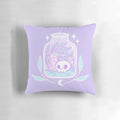 Pastel terrarium pillow with crystals, skull, and moon - Nikury witchy home decor