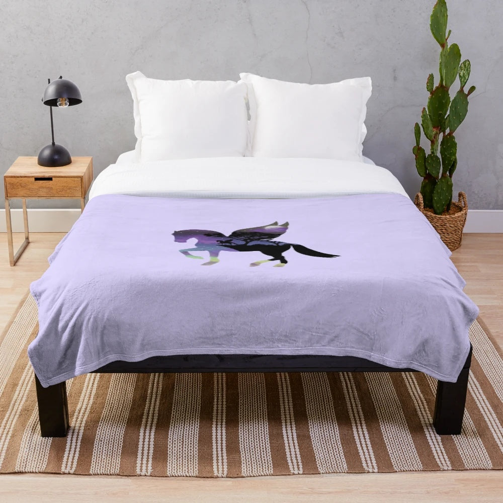 Pegasus plush blanket with a captivating landscape and night sky