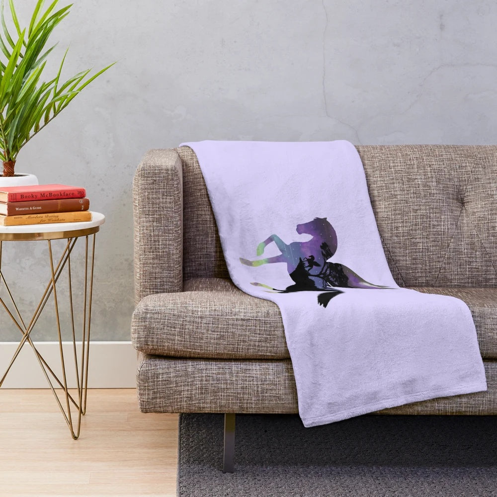 Pegasus plush blanket with a captivating landscape and night sky