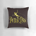 Peter Pan inspired gold glitter logo pillow for kids, featuring iconic Disney cartoon characters
