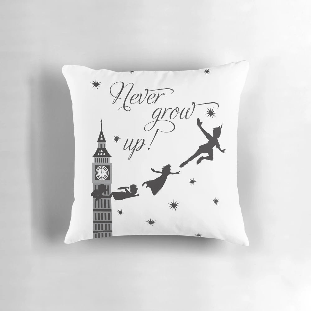 A plush pillow featuring the iconic Peter Pan design, inviting you to never grow up.
