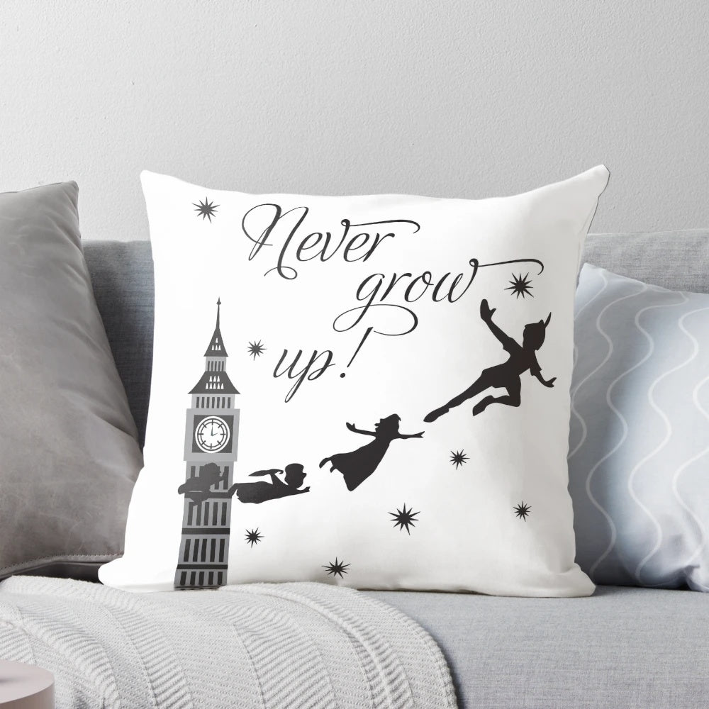 A plush pillow featuring the iconic Peter Pan design, inviting you to never grow up.