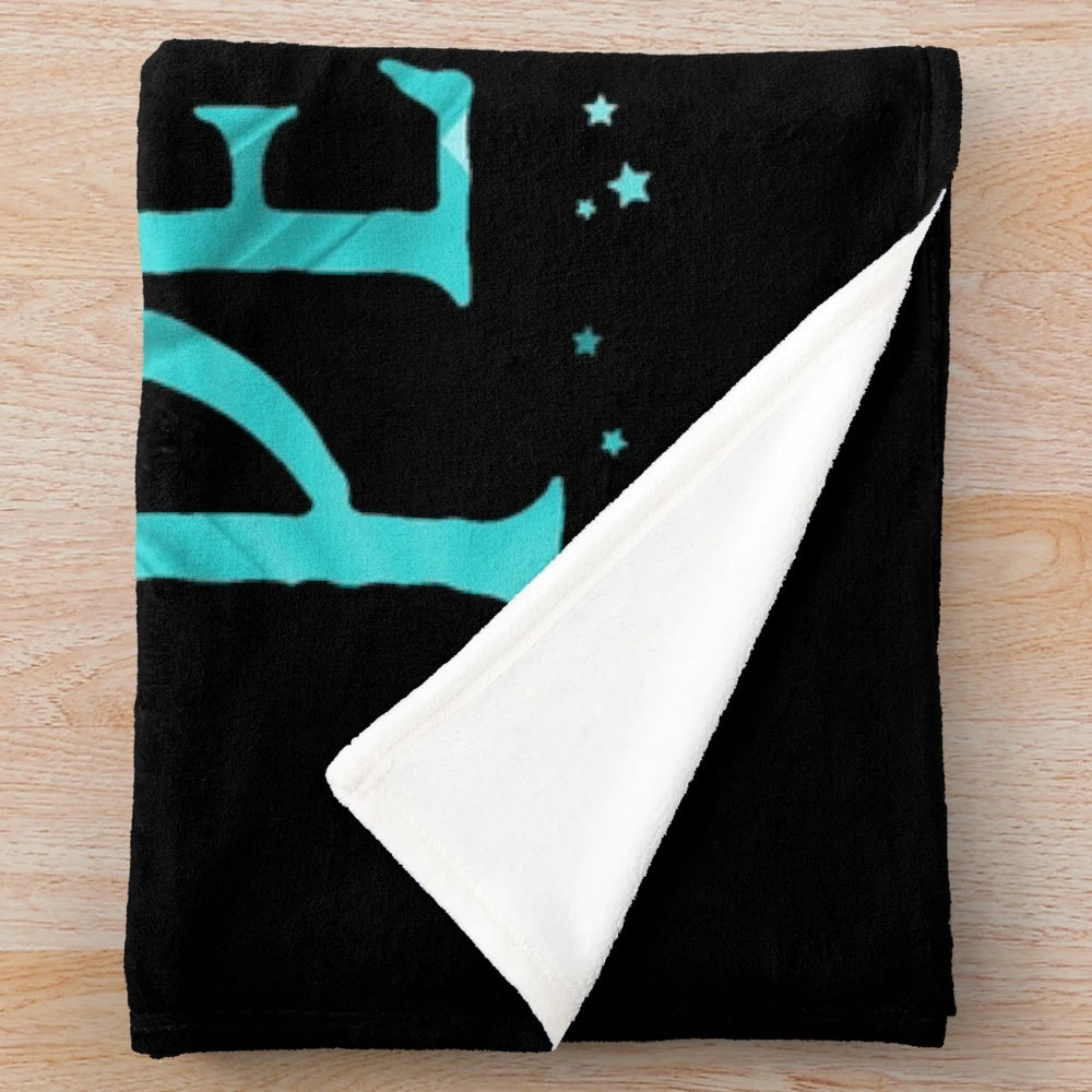 Peter Pan inspired plush blanket with silhouette, stars, and abstract design