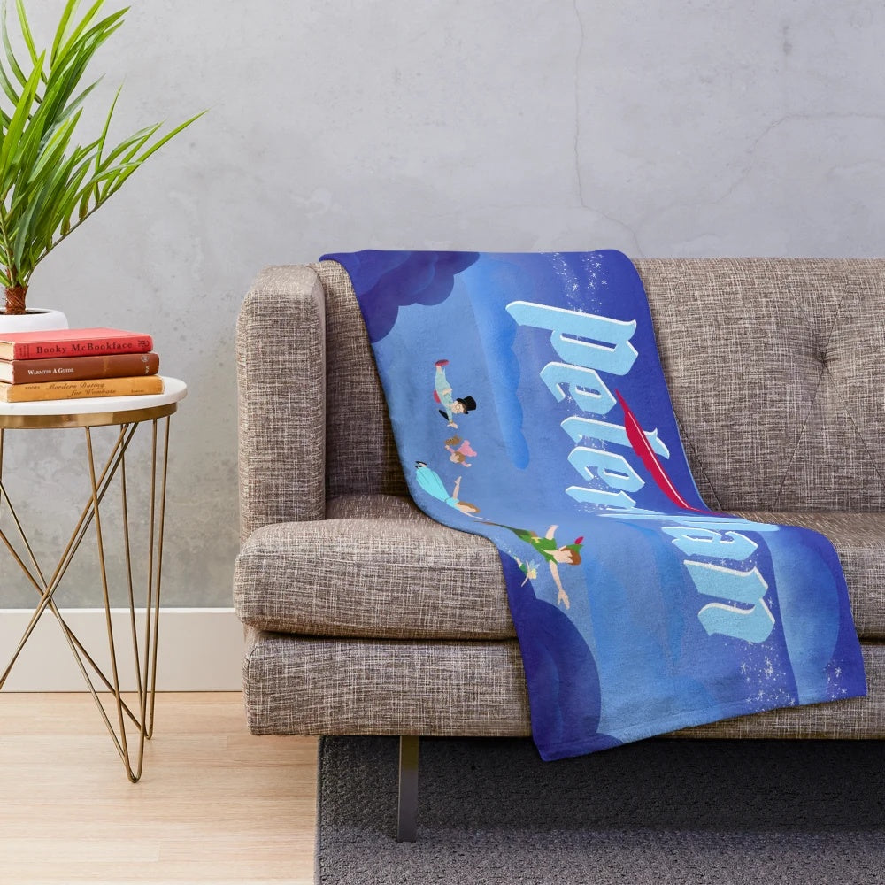 Cozy Peter Pan plush blanket with Tinkerbell and Neverland design