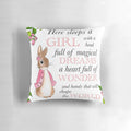 Peter Rabbit plush pillow featuring a whimsical fairy tale design