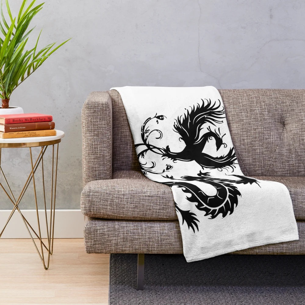Phoenix and dragon plush blanket featuring mythical and legendary animals