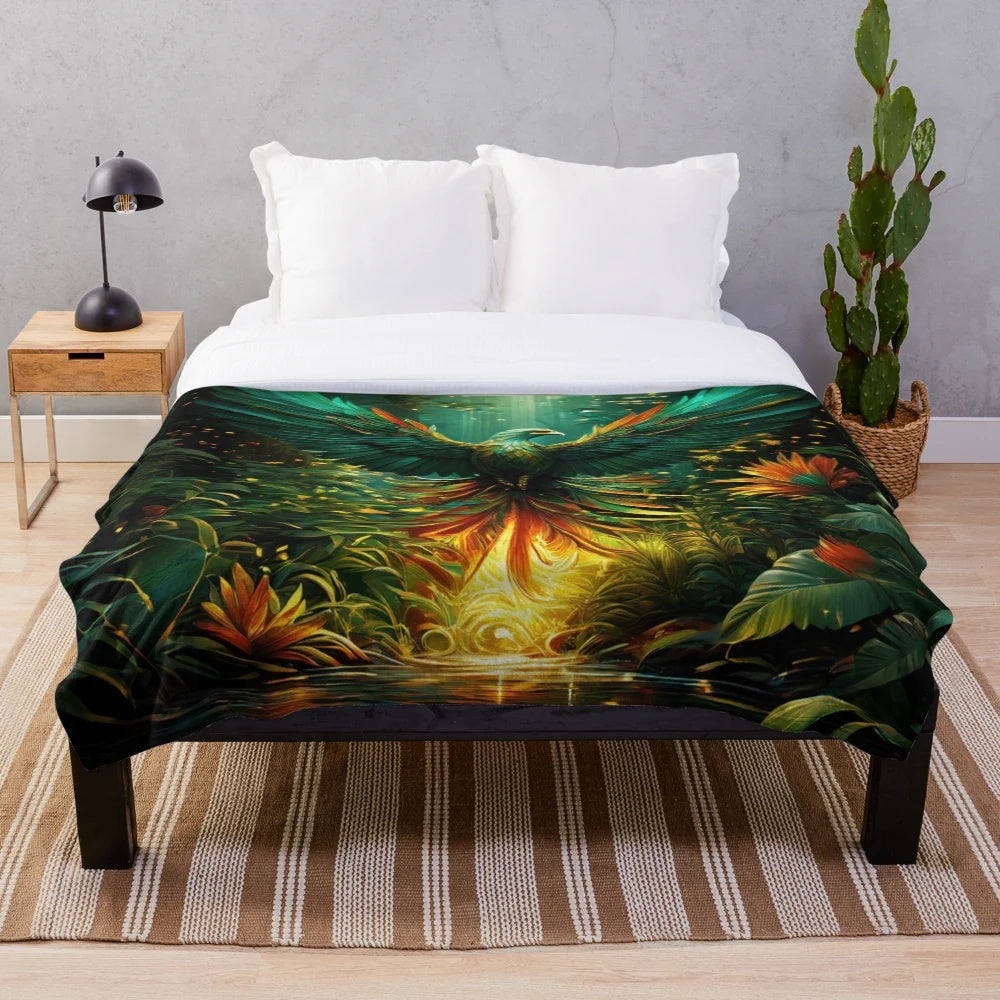 Cozy phoenix plush blanket featuring a mythical creature design
