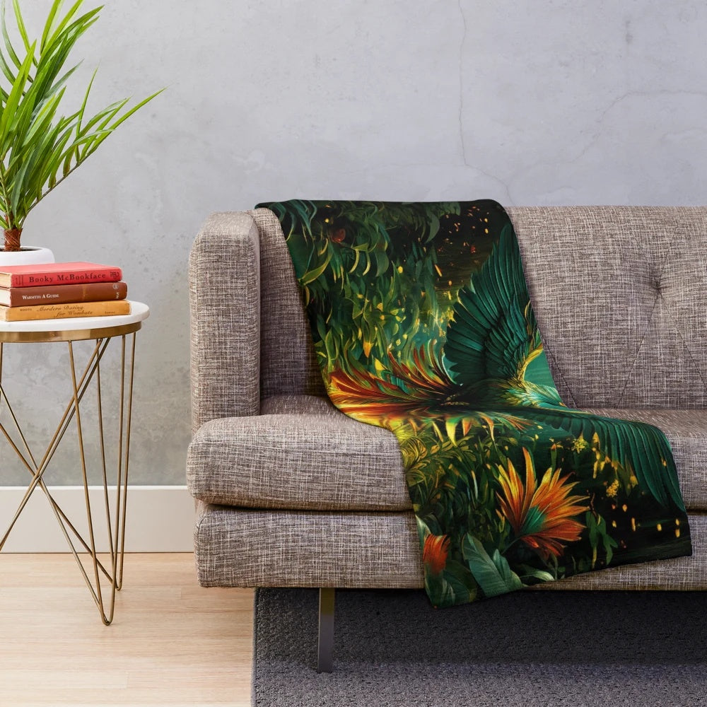 Cozy phoenix plush blanket featuring a mythical creature design