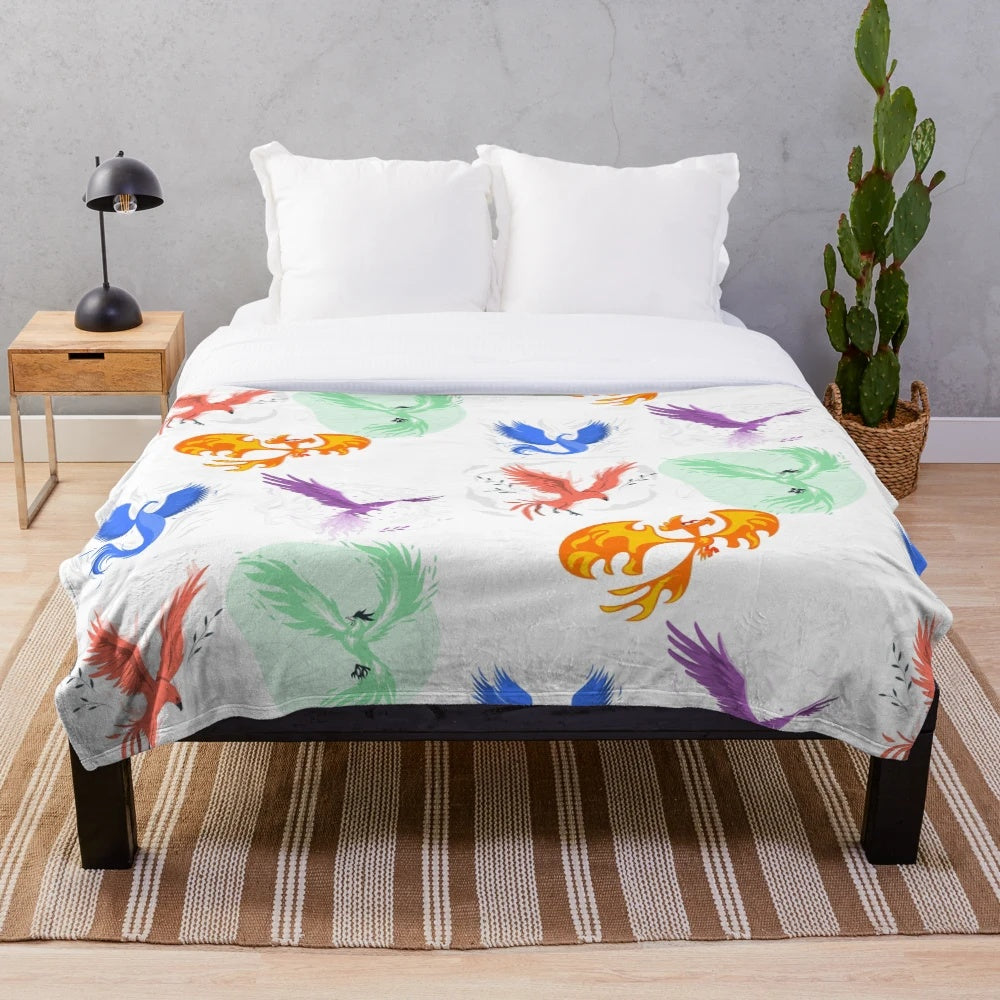 Cozy plush blanket featuring a majestic phoenix, the legendary mythical creature