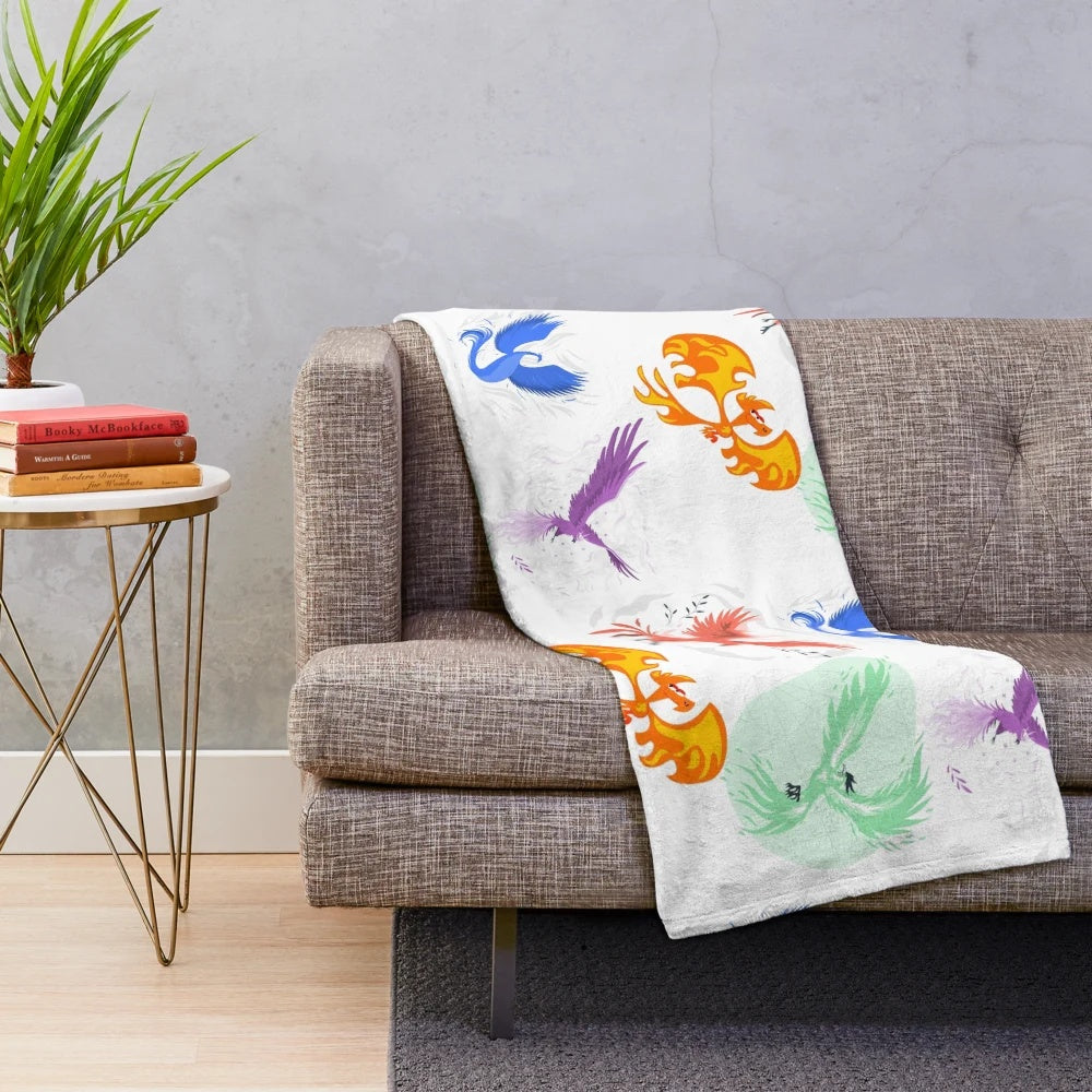 Cozy plush blanket featuring a majestic phoenix, the legendary mythical creature