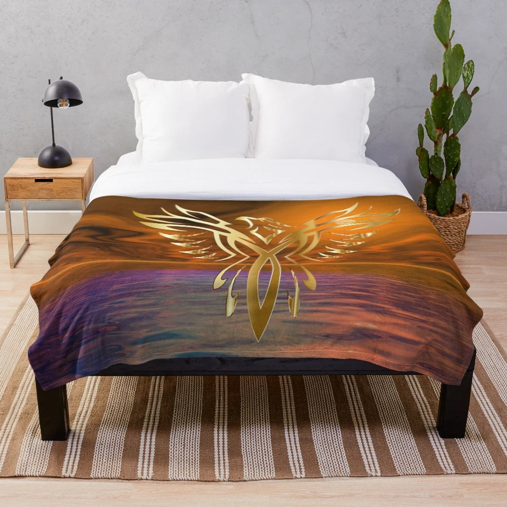 Phoenix Rising Plush Blanket with Vibrant Abstract Design