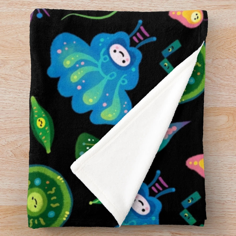 Phytoplankton plush blanket featuring intricate diatom and plankton designs