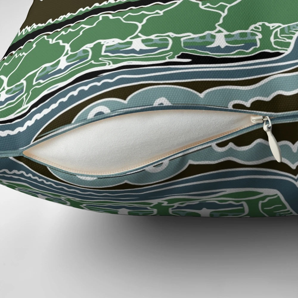 Pillow featuring a mountain path through an elven wood, inspired by the works of J.R.R. Tolkien