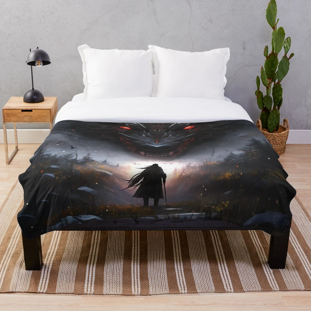 Plush fantasy blanket with enchanting forest and moon design