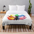 Plush blanket with a whimsical design of a legendary fox-like creature in a lush, magical forest setting.