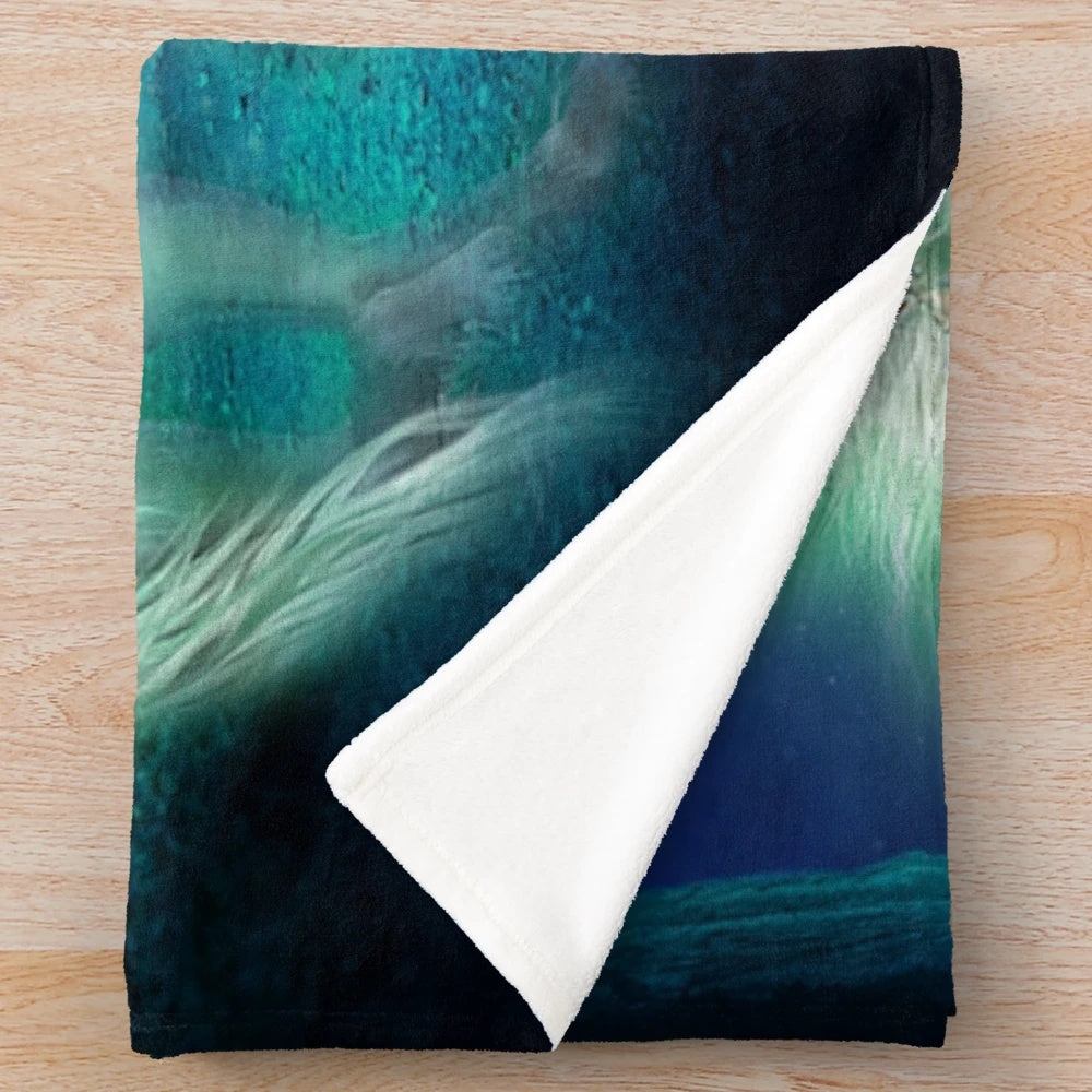 Cozy plush blanket featuring a majestic unicorn in a magical forest with a starry night sky