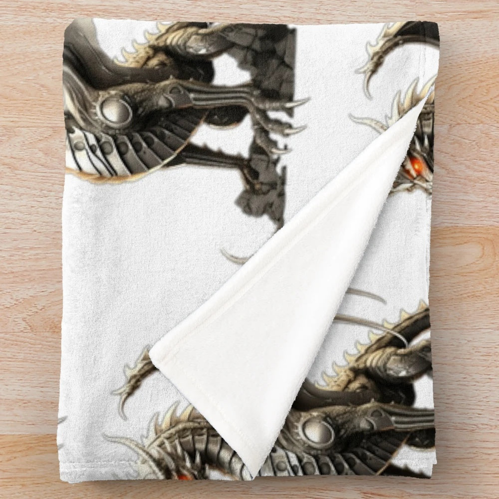 Enchanting plush blanket featuring an armored knight and dragon in a fantasy landscape