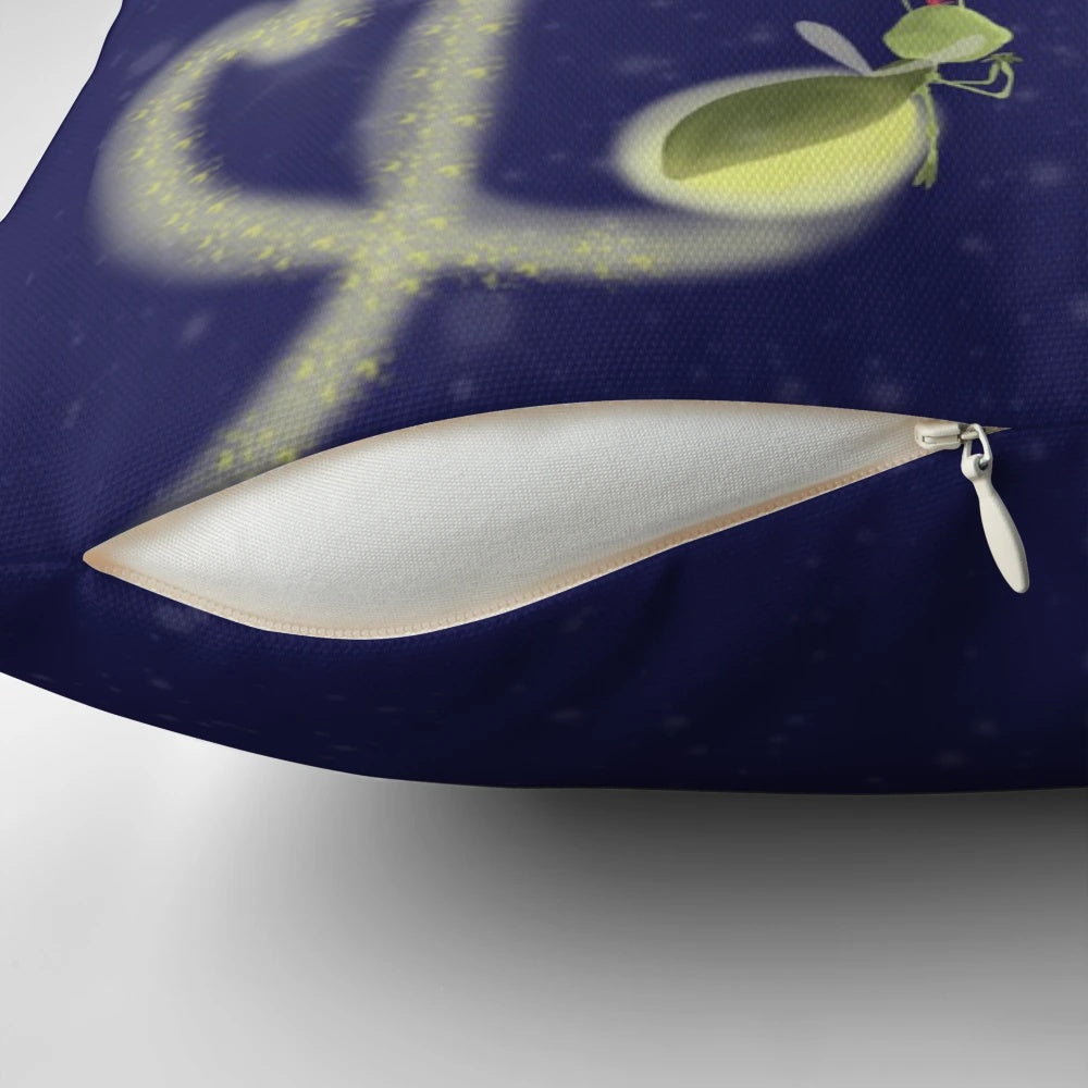 A pillow featuring the characters Ray and Evangeline from the Disney movie The Princess and the Frog