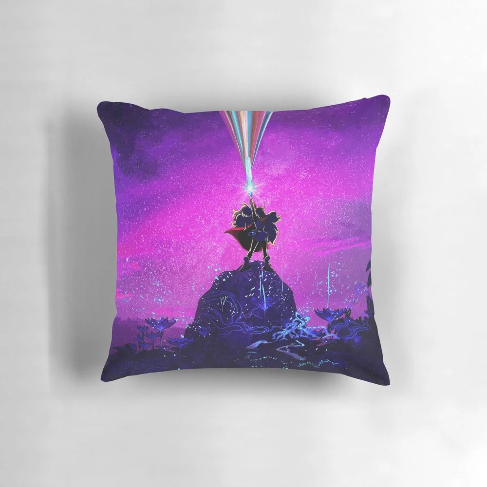 Decorative princess power pillow featuring characters from the She-Ra Netflix reboot