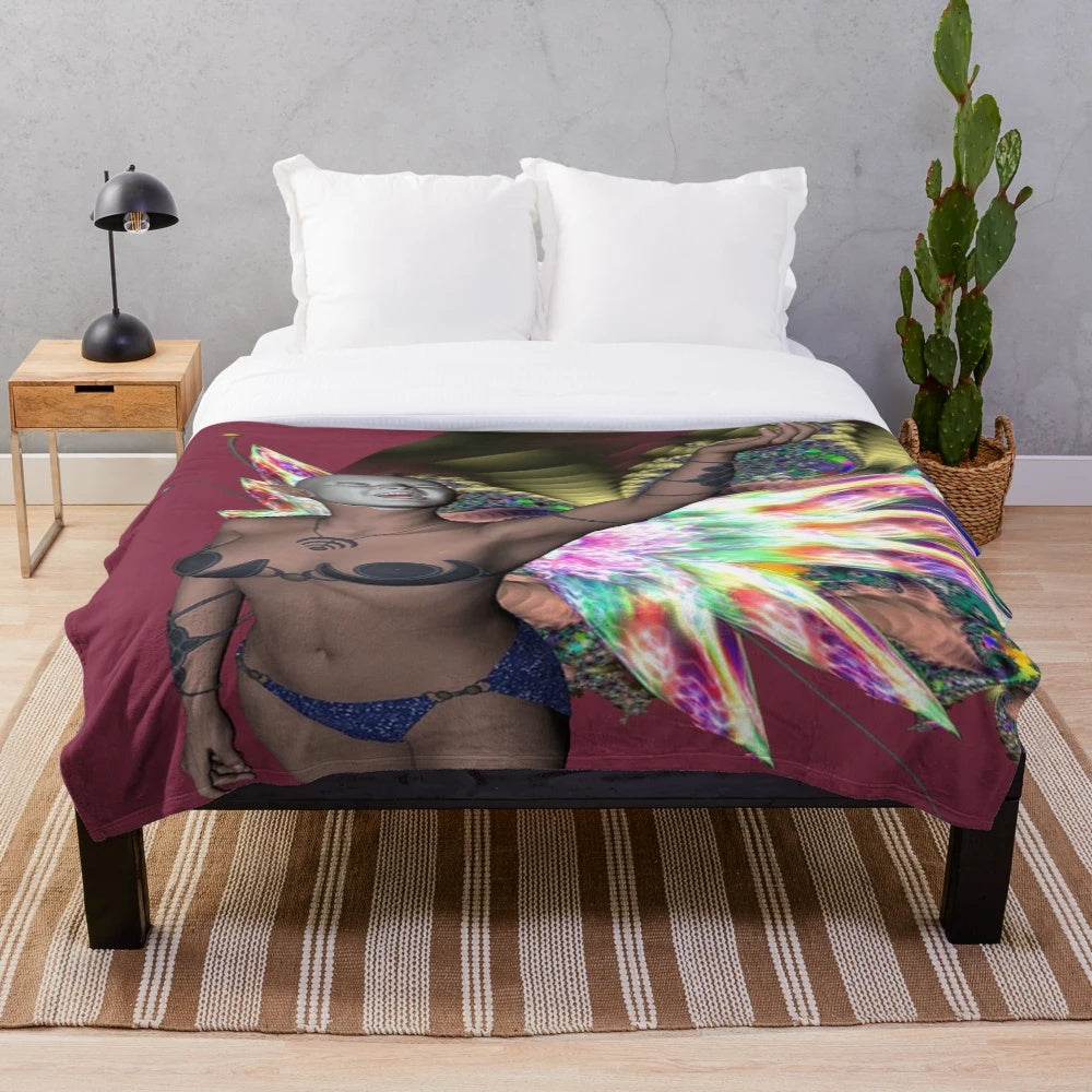 Punk fairy plush blanket with colorful abstract patterns