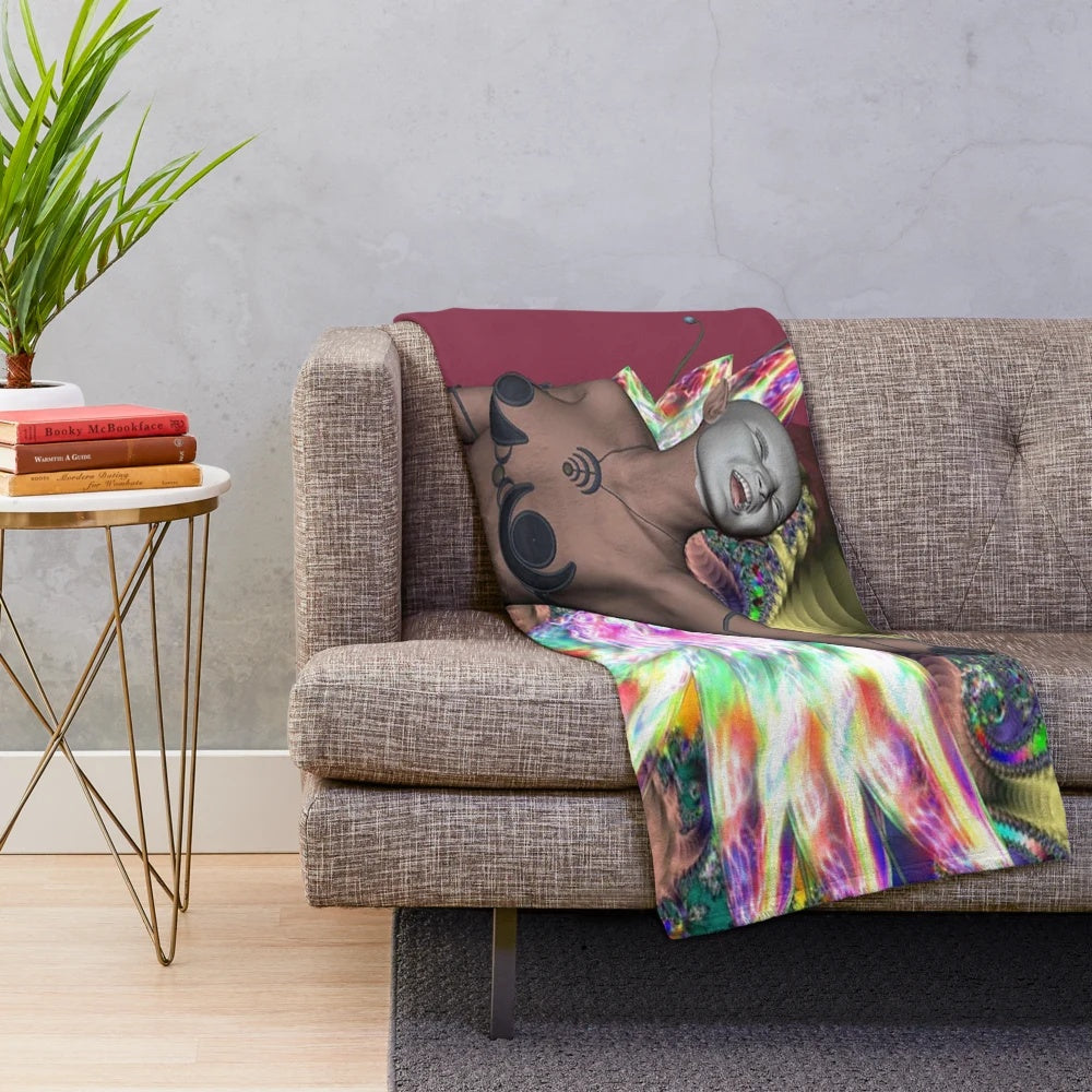 Punk fairy plush blanket with colorful abstract patterns
