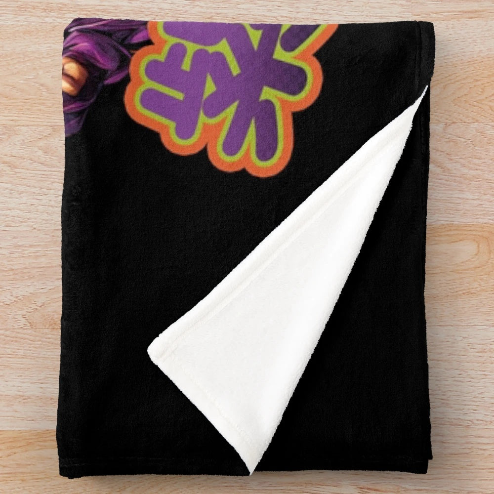Enchanting purple plush blanket featuring vibrant fantasy artwork
