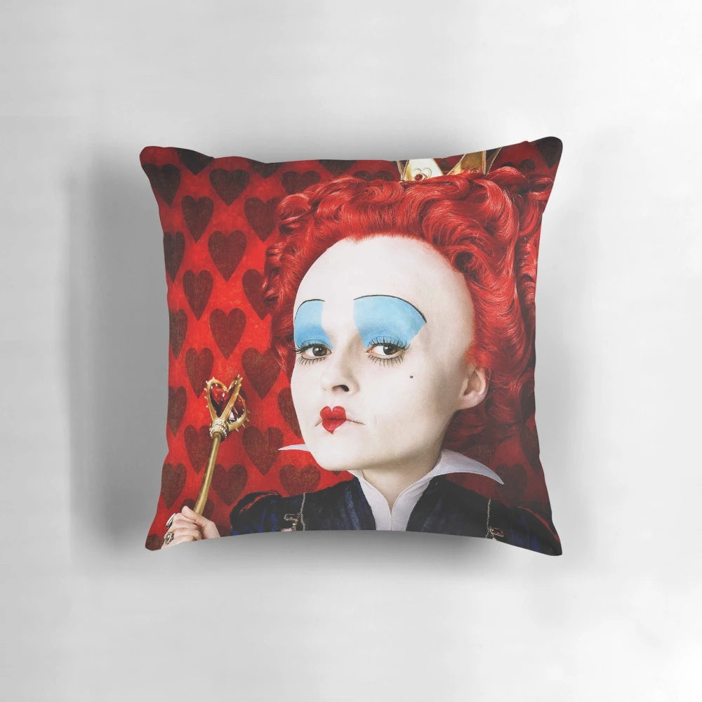 Vibrant Queen of Hearts Pillow inspired by the Tim Burton Alice in Wonderland movie
