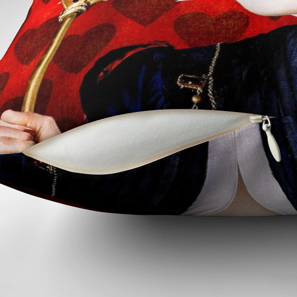 Vibrant Queen of Hearts Pillow inspired by the Tim Burton Alice in Wonderland movie