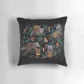 A whimsical Raccoon pillow with a floral and autumn-inspired design.