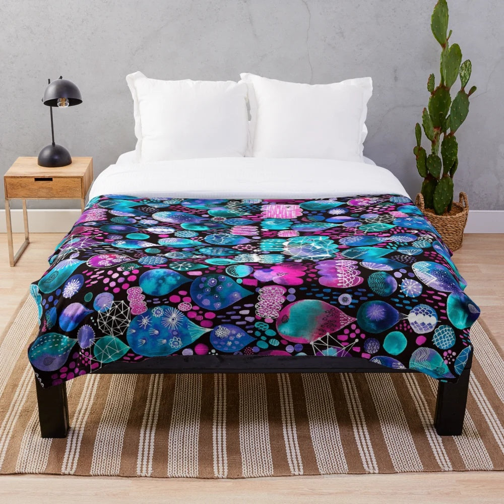 Plush blanket with rainy dream celestial embroidery pattern