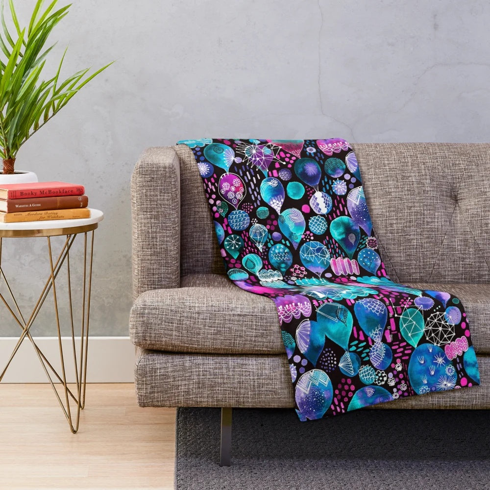 Plush blanket with rainy dream celestial embroidery pattern