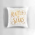 Gold and swirling "Rattle the Stars" decorative pillow with a vintage, art-inspired design