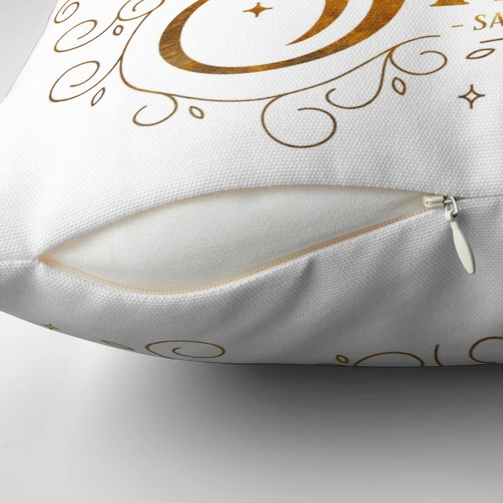 Gold and swirling "Rattle the Stars" decorative pillow with a vintage, art-inspired design