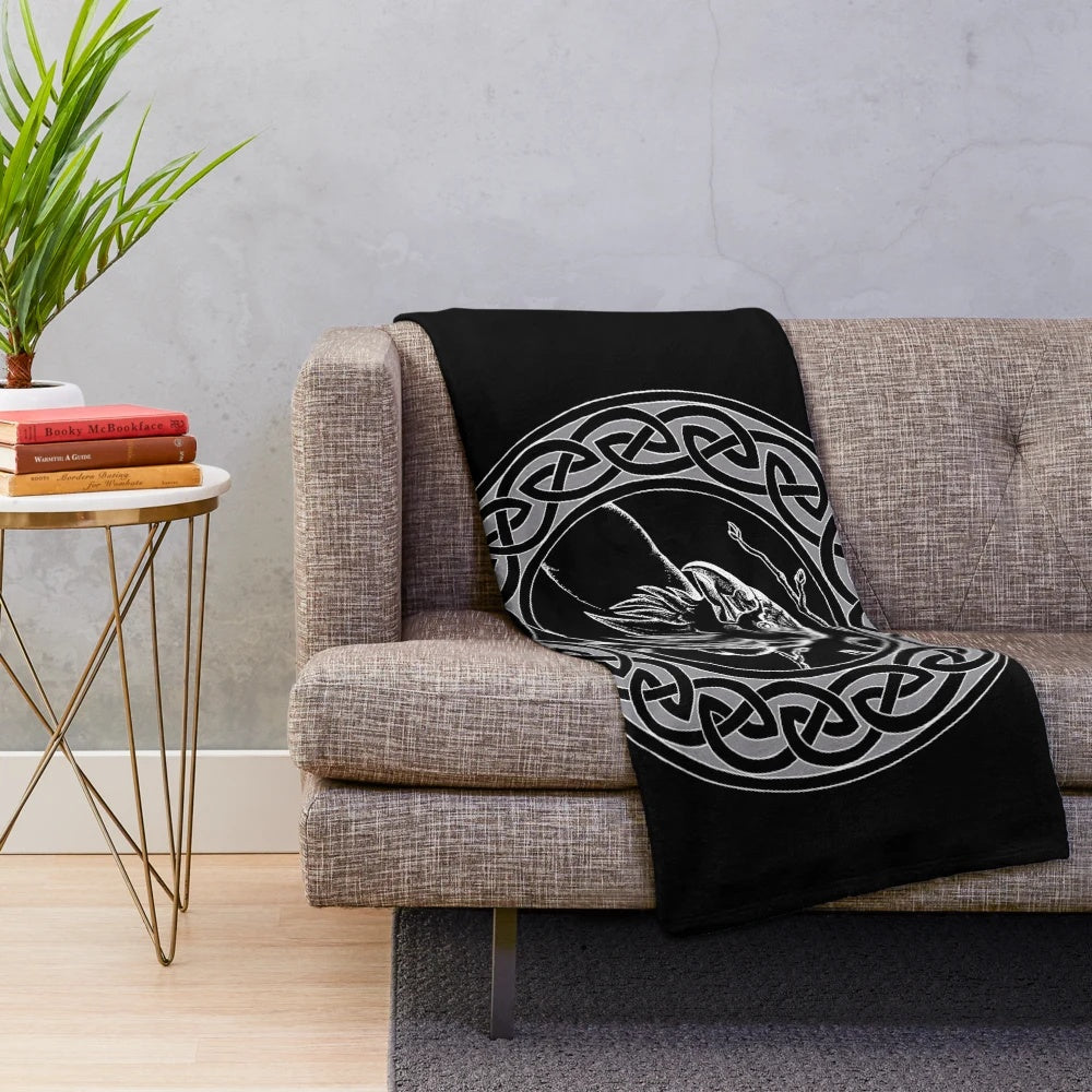 Raven plush blanket with Celtic knot design