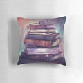 Decorative pillow with "Reading is Magic" design, featuring fantasy elements like books, mice, and magical symbols.