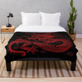 Red dragon plush blanket with intricate Asian-inspired design