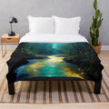 River of Light plush blanket featuring a magical, illuminated landscape scene