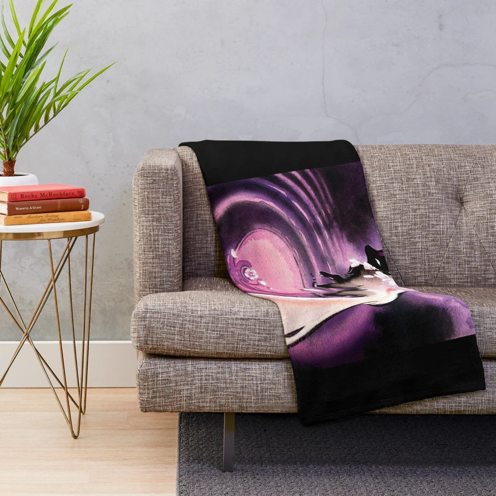 Cozy plush blanket featuring a rose moon and sakura blossom fox design