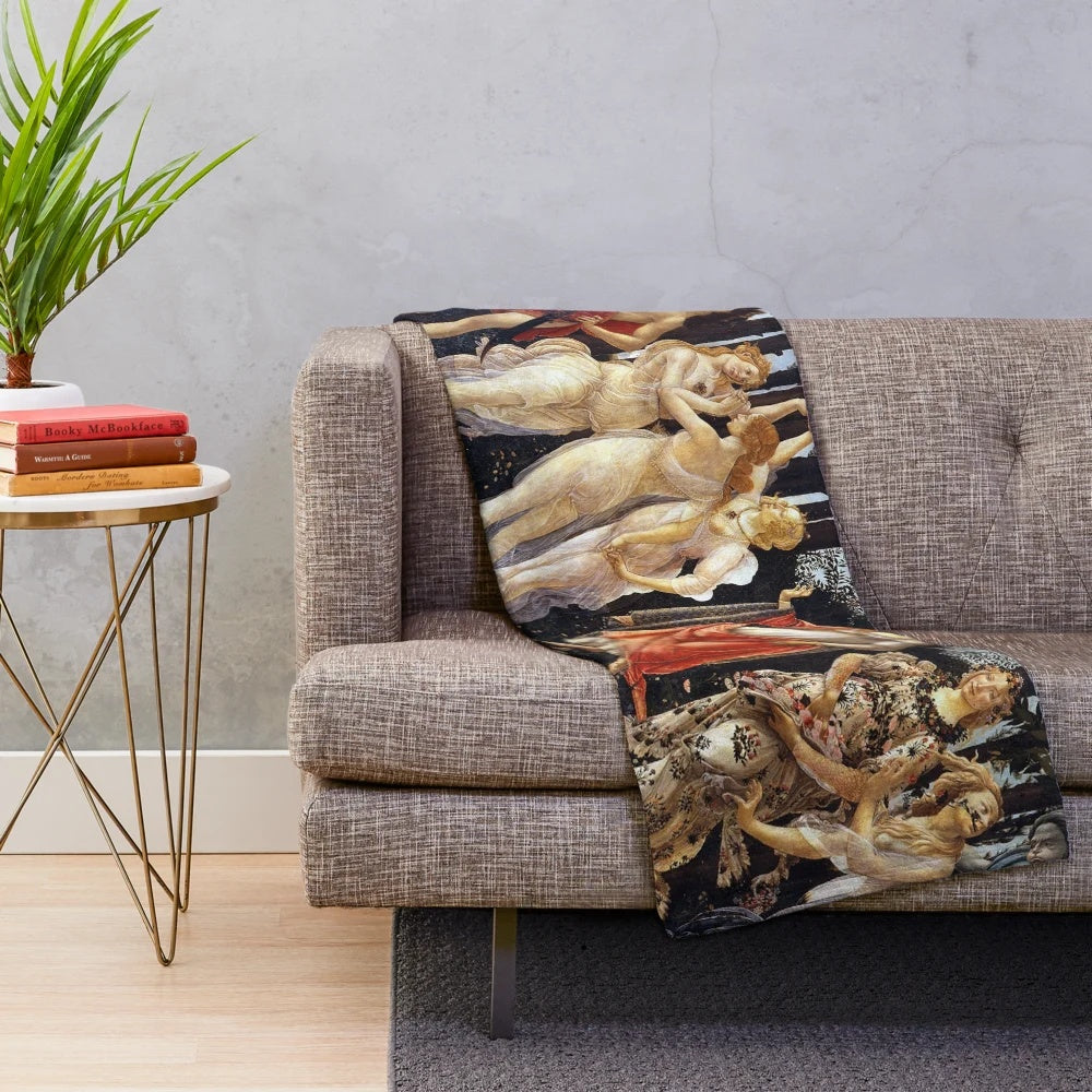 Sandro Botticelli-inspired La Primavera plush blanket with classic renaissance art