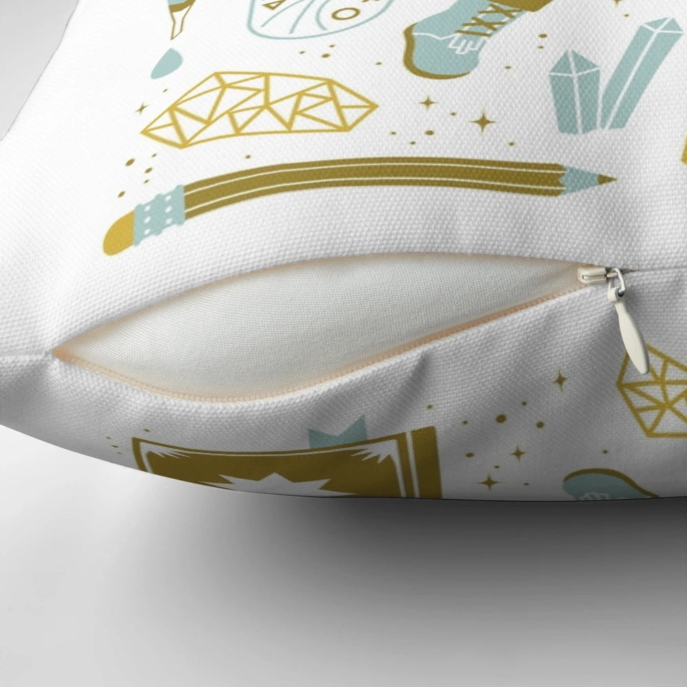 Decorative scholar pillow with witch, goddess, and occult-themed design