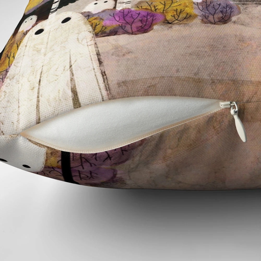 Pillow featuring a serene Scottish landscape with autumn leaves and a snow-capped mountain