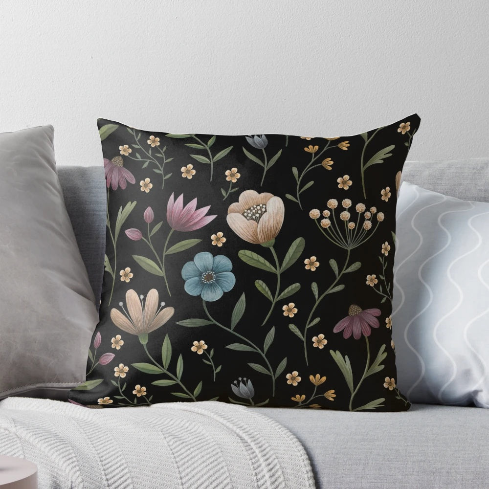 Luxurious secret garden-themed floral pattern pillow