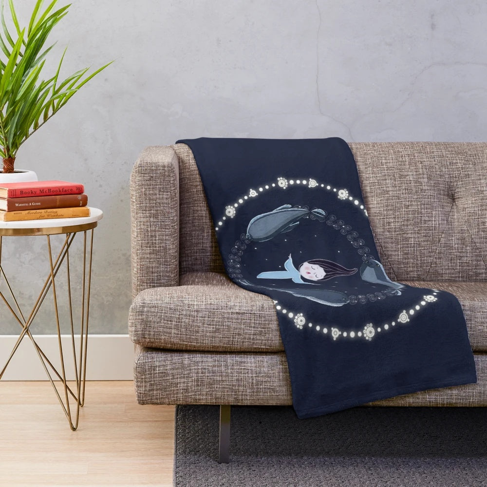Plush blanket featuring selkie and seals from the Celtic legend "Song of the Sea