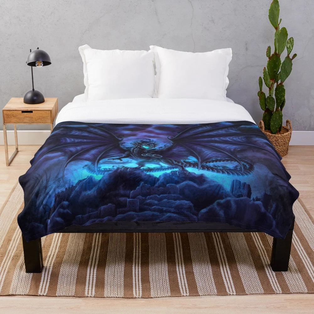 Shadow dragon plush blanket with dark fantasy design