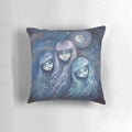 Mystical sisters of the moon pillow with a dark female portrait against a night sky