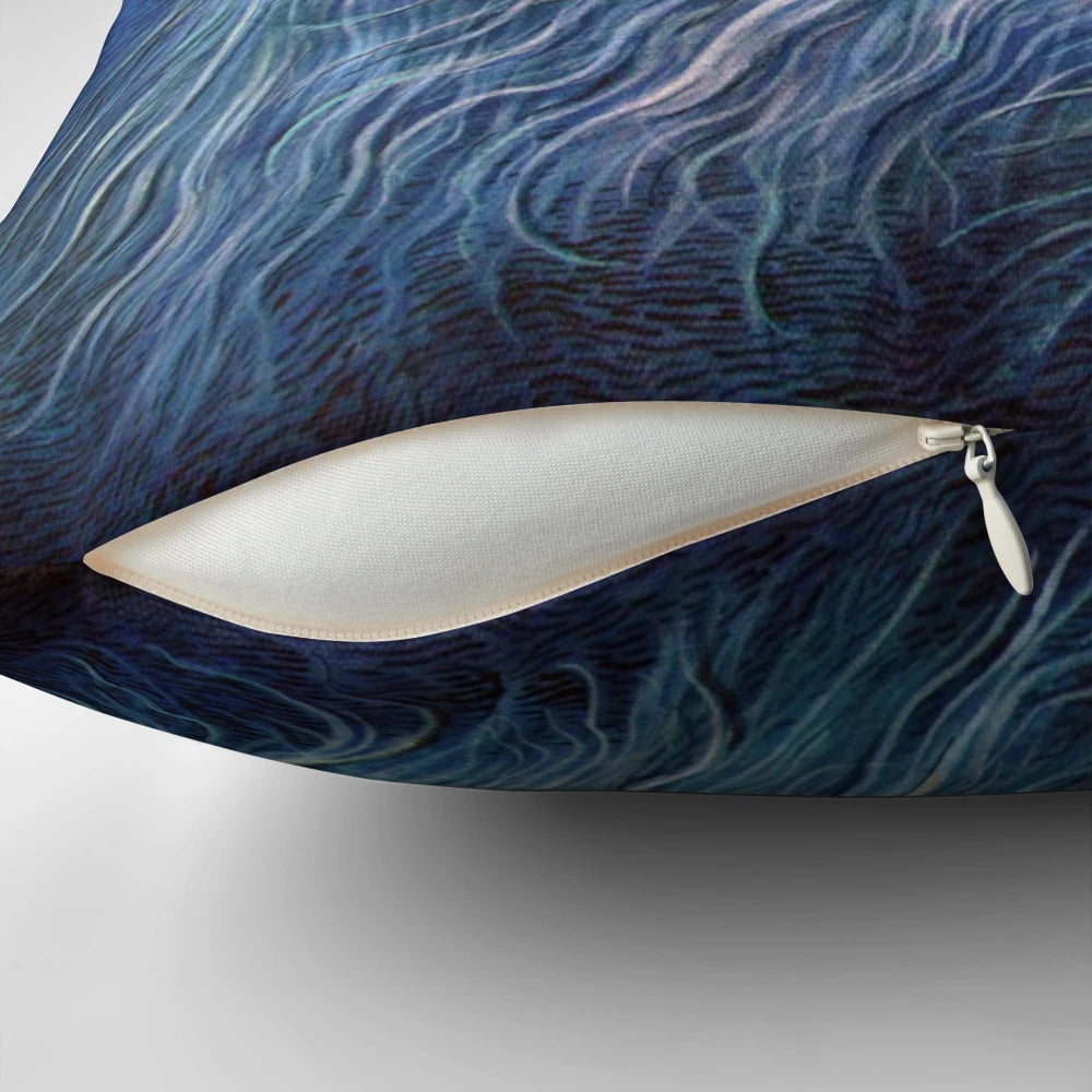 Mystical sisters of the moon pillow with a dark female portrait against a night sky